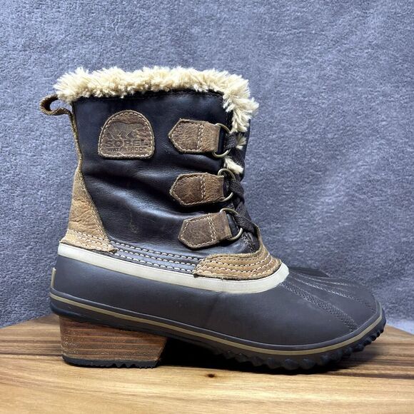 Sorel Slimpack PAC Leather Boot Brown NL2348-628 Snow Waterproof Women's Sz 6.5 - Picture 1 of 8